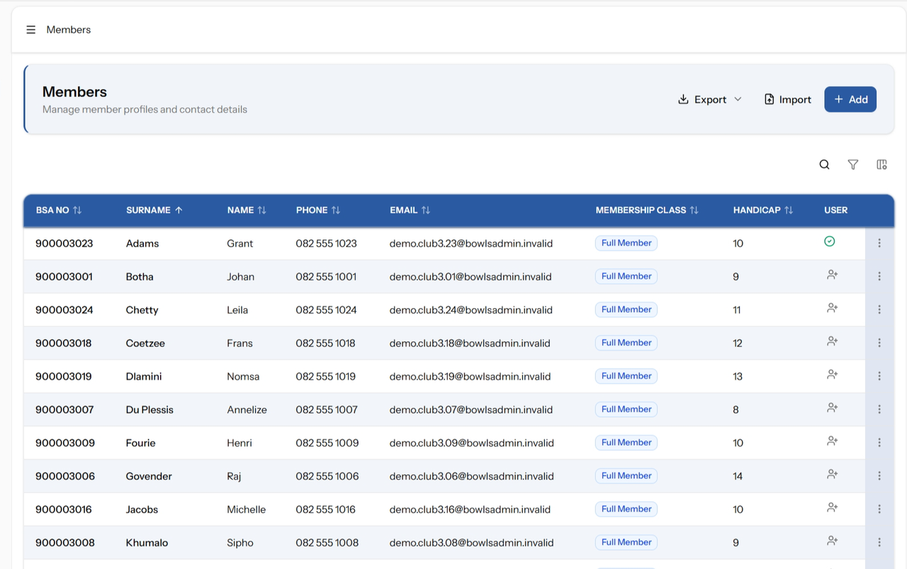 Members list with search, filters, and membership classes